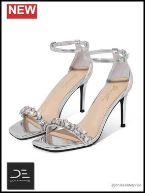 Strappy Square Open Toe Stiletto Heels Ankle Strap Buckle Dressy Wedding Shoes